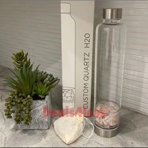 Quartz Glass Water Bottle with Gem Rocks New